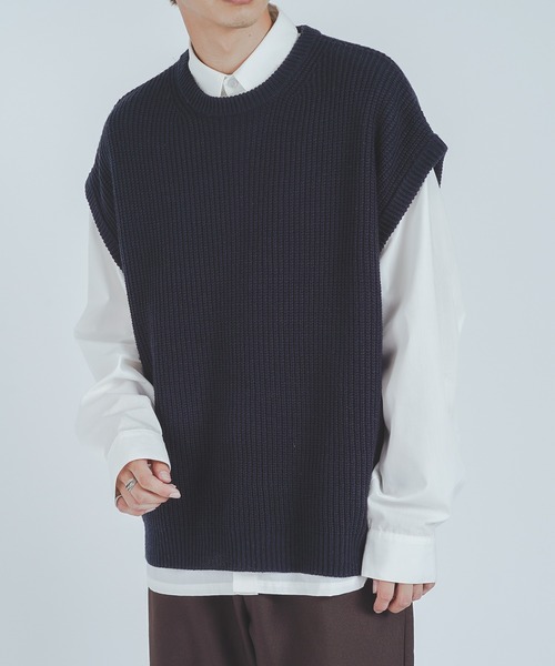 epnok（エプノック）の「クルーネックニットベスト（ベスト・メンズ・ネイビー/グレー/アイボリー・FREE）」の15枚目の写真