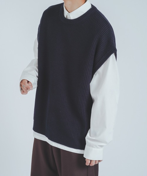 epnok（エプノック）の「クルーネックニットベスト（ベスト・メンズ・ネイビー/グレー/アイボリー・FREE）」の16枚目の写真