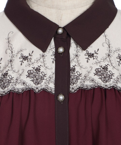 アルベロベロワインレッド 長袖チュニック刺繍 ビーズ装飾グレー