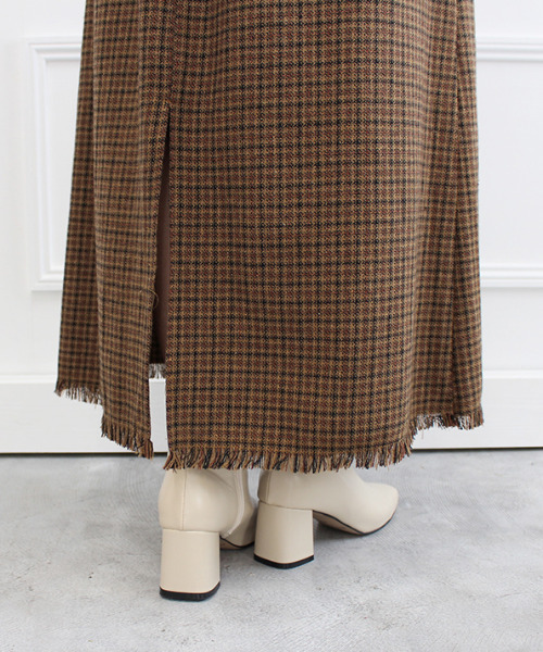 MODE ROBE（モードローブ）の「チェックフリンジラップスカート（スカート・レディース・ブラウン・FREE）」の4枚目の写真