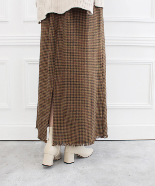 MODE ROBE（モードローブ）の「チェックフリンジラップスカート（スカート・レディース・ブラウン・FREE）」の7枚目の写真