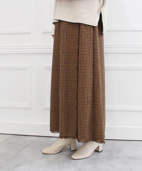 MODE ROBE（モードローブ）の「チェックフリンジラップスカート（スカート・レディース・ブラウン・FREE）」の8枚目の写真