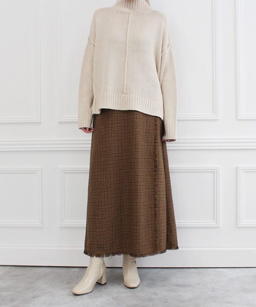 MODE ROBE（モードローブ）の「チェックフリンジラップスカート（スカート・レディース・ブラウン・FREE）」の9枚目の写真