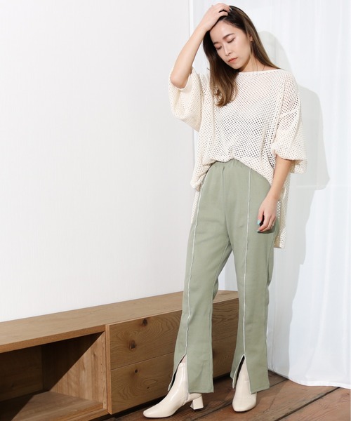 Per sist ence(パーシエンス)の「Per sist ence/パーシエンス フロントメロウフレアパンツ(その他パンツ・レディース・ミント/ベージュ/ブラック・FREE)」の12枚目の写真