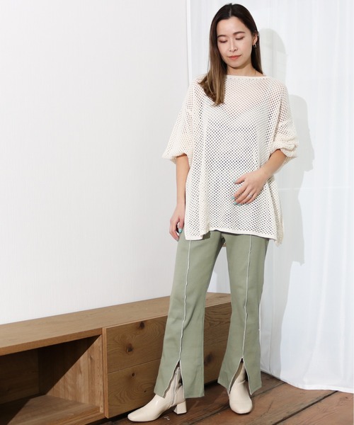 Per sist ence(パーシエンス)の「Per sist ence/パーシエンス フロントメロウフレアパンツ(その他パンツ・レディース・ミント/ベージュ/ブラック・FREE)」の6枚目の写真