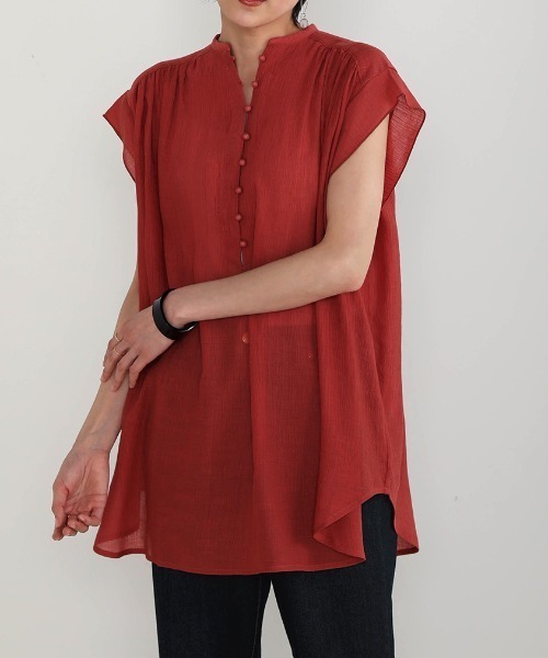 Bou Jeloud（ブージュルード）の「シフォン楊柳ギャザーブラウス（シャツ/ブラウス・レディース・ホワイト/ブラック/ブラウン/マスタード・FREE）」の3枚目の写真