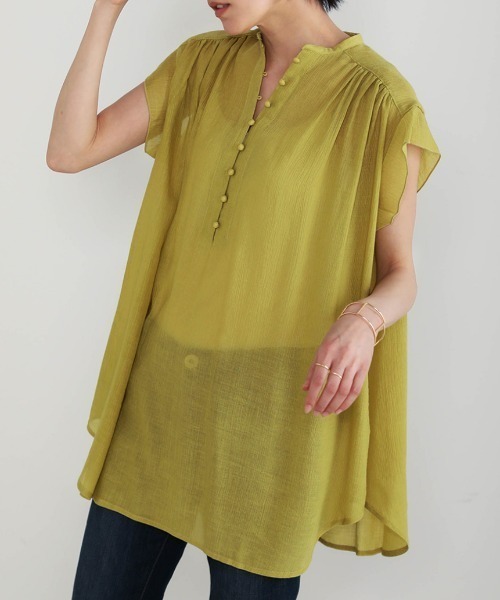 Bou Jeloud（ブージュルード）の「シフォン楊柳ギャザーブラウス（シャツ/ブラウス・レディース・ホワイト/ブラック/ブラウン/マスタード・FREE）」の4枚目の写真