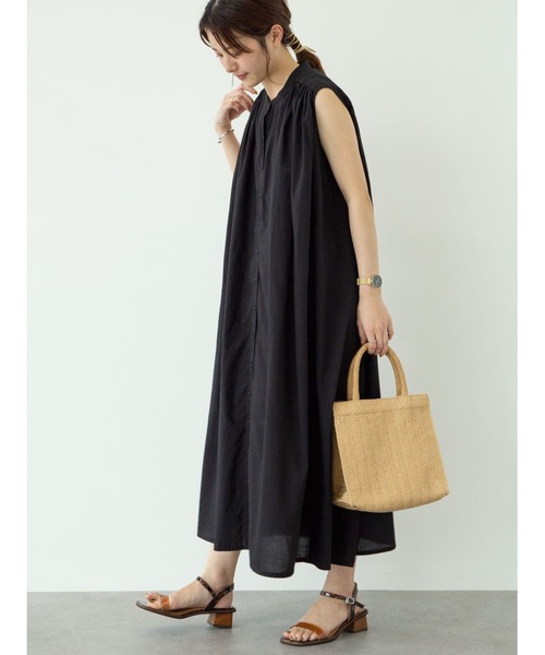 Petit fleur（プチフルール）の「・Petit fleur　ノースリギャザーワンピース＊（ワンピース・レディース・ブラック/オフホワイト/ネイビー/ミント・FREE）」の3枚目の写真