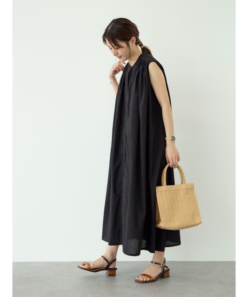 Petit fleur（プチフルール）の「・Petit fleur　ノースリギャザーワンピース＊（ワンピース・レディース・ブラック/オフホワイト/ネイビー/ミント・FREE）」の11枚目の写真