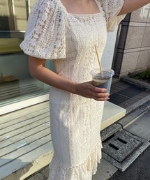 裾ティアードボリューム袖ワンピース