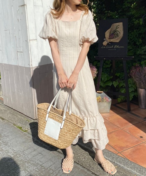 one after another NICE CLAUP(ワンアフターアナザーナイスクラップ)の「裾ティアードボリューム袖ワンピース(ワンピース・レディース・ホワイト系その他/イエロー系その他/イエロー系その他2・FREE)」の10枚目の写真
