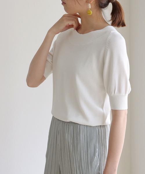 HER CLOSET(ハークローゼット)の「【HERCLOSET】前後2wayハーフスリーブニット(ニット/セーター・レディース・ホワイト/ブラック/グレイッシュベージュ/カーキ/ブルー・M)」の6枚目の写真