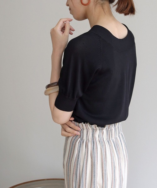 HER CLOSET(ハークローゼット)の「【HERCLOSET】前後2wayハーフスリーブニット(ニット/セーター・レディース・ホワイト/ブラック/グレイッシュベージュ/カーキ/ブルー・M)」の10枚目の写真