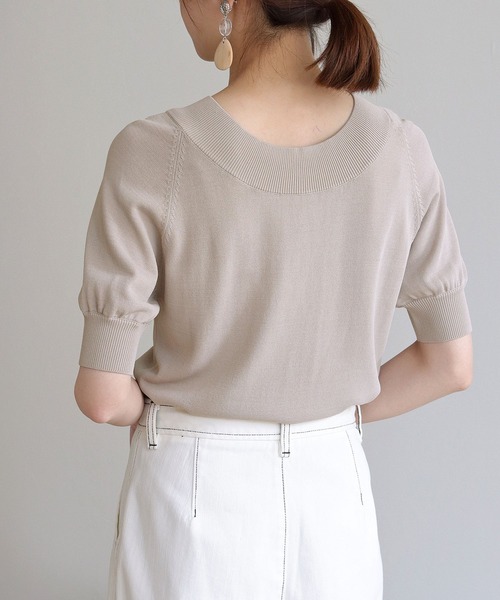 HER CLOSET(ハークローゼット)の「【HERCLOSET】前後2wayハーフスリーブニット(ニット/セーター・レディース・ホワイト/ブラック/グレイッシュベージュ/カーキ/ブルー・M)」の13枚目の写真