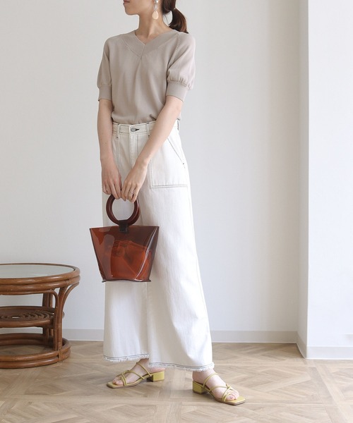 HER CLOSET(ハークローゼット)の「【HERCLOSET】前後2wayハーフスリーブニット(ニット/セーター・レディース・ホワイト/ブラック/グレイッシュベージュ/カーキ/ブルー・M)」の14枚目の写真