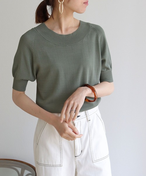 HER CLOSET(ハークローゼット)の「【HERCLOSET】前後2wayハーフスリーブニット(ニット/セーター・レディース・ホワイト/ブラック/グレイッシュベージュ/カーキ/ブルー・M)」の15枚目の写真