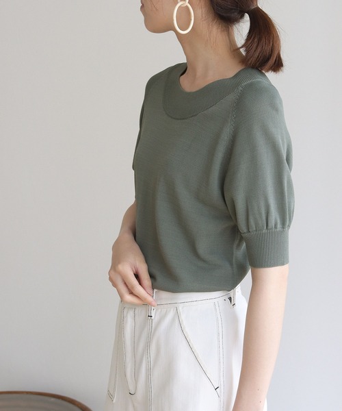 HER CLOSET(ハークローゼット)の「【HERCLOSET】前後2wayハーフスリーブニット(ニット/セーター・レディース・ホワイト/ブラック/グレイッシュベージュ/カーキ/ブルー・M)」の16枚目の写真