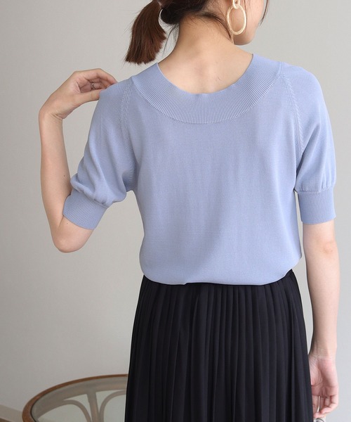 HER CLOSET(ハークローゼット)の「【HERCLOSET】前後2wayハーフスリーブニット(ニット/セーター・レディース・ホワイト/ブラック/グレイッシュベージュ/カーキ/ブルー・M)」の19枚目の写真