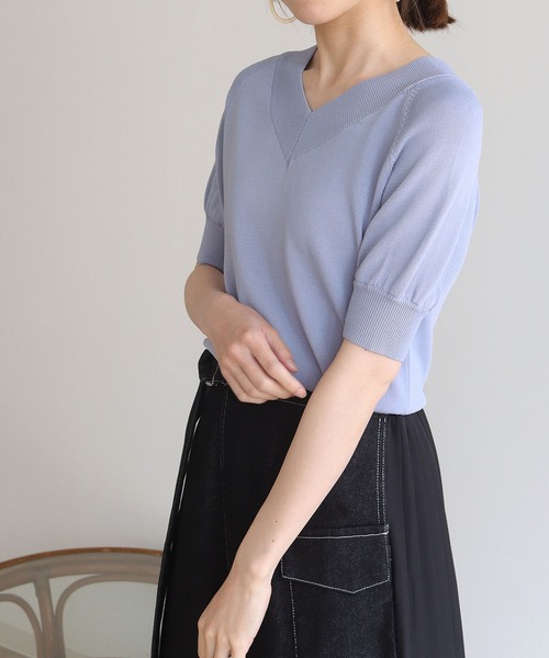 HER CLOSET(ハークローゼット)の「【HERCLOSET】前後2wayハーフスリーブニット(ニット/セーター・レディース・ホワイト/ブラック/グレイッシュベージュ/カーキ/ブルー・M)」の20枚目の写真