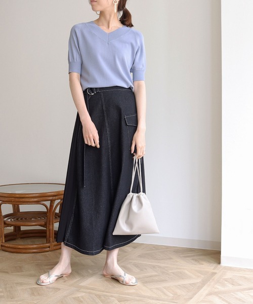 HER CLOSET(ハークローゼット)の「【HERCLOSET】前後2wayハーフスリーブニット(ニット/セーター・レディース・ホワイト/ブラック/グレイッシュベージュ/カーキ/ブルー・M)」の21枚目の写真