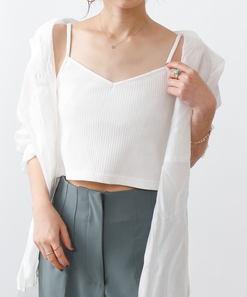 COLONY 2139(コロニートゥーワンスリーナイン)の「【UVカット】ランダムテレコ2WAY短丈キャミソール(ストラップ調整可能)(キャミソール・レディース・オフホワイト/ブラック/ブルー系その他・FREE)」の2枚目の写真