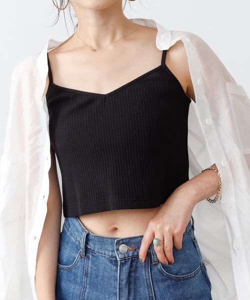 COLONY 2139(コロニートゥーワンスリーナイン)の「【UVカット】ランダムテレコ2WAY短丈キャミソール(ストラップ調整可能)(キャミソール・レディース・オフホワイト/ブラック/ブルー系その他・FREE)」の3枚目の写真