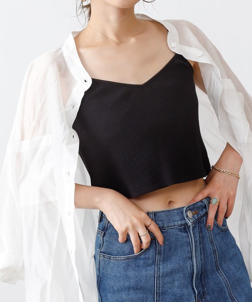 COLONY 2139(コロニートゥーワンスリーナイン)の「【UVカット】ランダムテレコ2WAY短丈キャミソール(ストラップ調整可能)(キャミソール・レディース・オフホワイト/ブラック/ブルー系その他・FREE)」の7枚目の写真