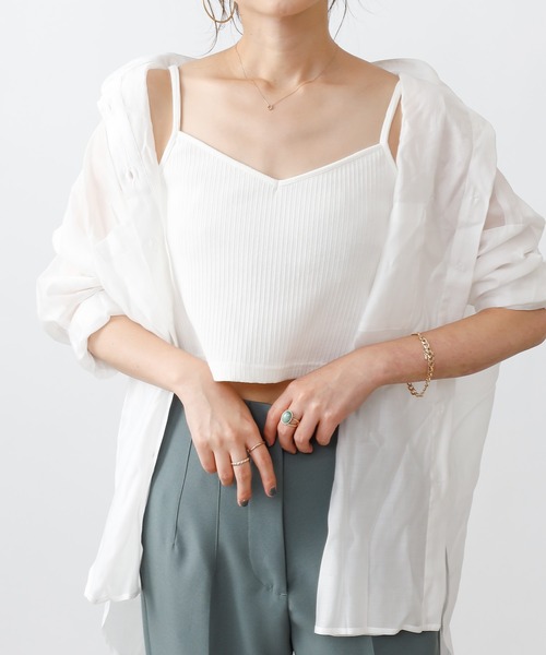 COLONY 2139(コロニートゥーワンスリーナイン)の「【UVカット】ランダムテレコ2WAY短丈キャミソール(ストラップ調整可能)(キャミソール・レディース・オフホワイト/ブラック/ブルー系その他・FREE)」の4枚目の写真