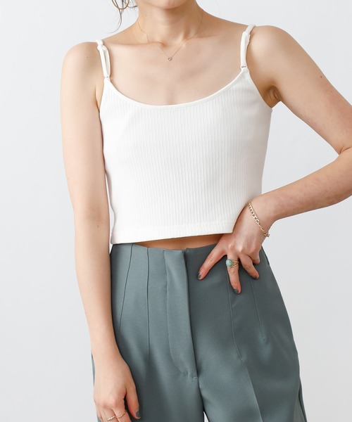 COLONY 2139(コロニートゥーワンスリーナイン)の「【UVカット】ランダムテレコ2WAY短丈キャミソール(ストラップ調整可能)(キャミソール・レディース・オフホワイト/ブラック/ブルー系その他・FREE)」の8枚目の写真