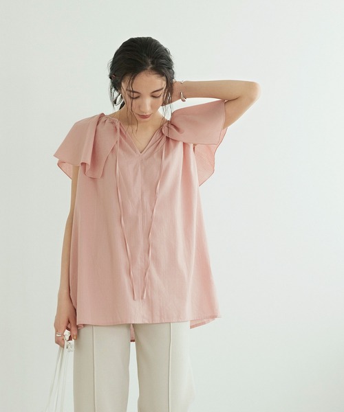 titivate(ティティベイト)の「フリルカラーノースリーブトップス(シャツ/ブラウス・レディース・オフホワイト/ピンク/イエロー/ブラック・S/M)」の4枚目の写真