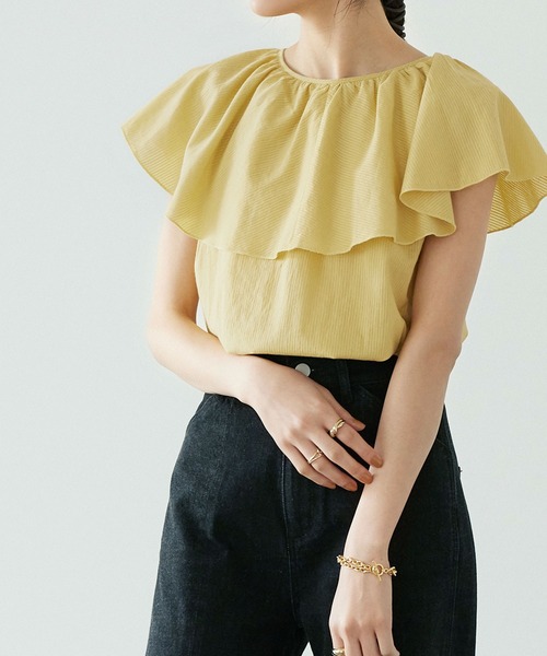 titivate(ティティベイト)の「フリルカラーノースリーブトップス(シャツ/ブラウス・レディース・オフホワイト/ピンク/イエロー/ブラック・S/M)」の16枚目の写真