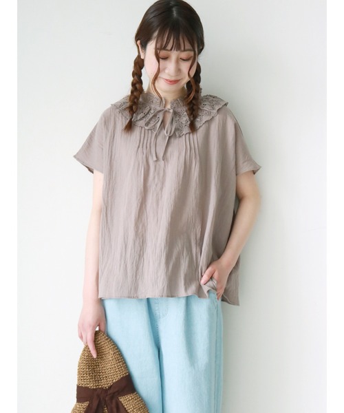 Samansa Mos2（サマンサ モスモス）の「衿レースブラウス（シャツ/ブラウス・レディース・オフホワイト/モカ/ダークブラウン・ﾌﾘ-）」の3枚目の写真