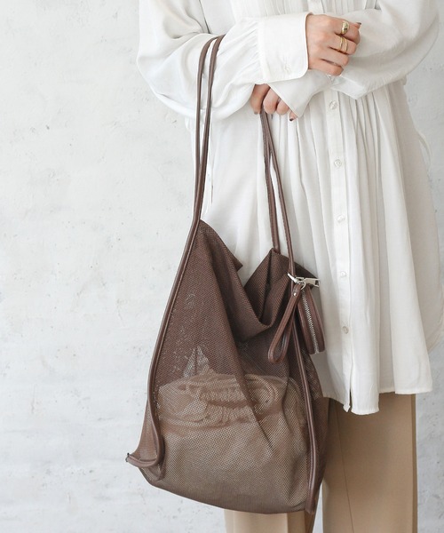 Crisp（クリスプ）の「メッシュトートバッグ（トートバッグ・レディース・ブラック/ブラウン/アイボリー・FREE）」の3枚目の写真