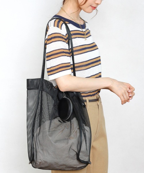Crisp（クリスプ）の「メッシュトートバッグ（トートバッグ・レディース・ブラック/ブラウン/アイボリー・FREE）」の5枚目の写真