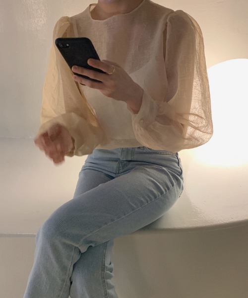 MANGROVE（マングローブ）の「シアーシフォンパフブラウス（シャツ/ブラウス・レディース・ブラック/アイボリー・FREE）」の5枚目の写真