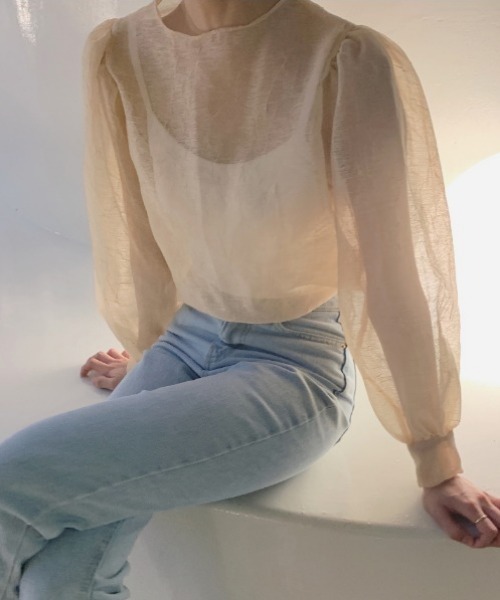 MANGROVE（マングローブ）の「シアーシフォンパフブラウス（シャツ/ブラウス・レディース・ブラック/アイボリー・FREE）」の7枚目の写真