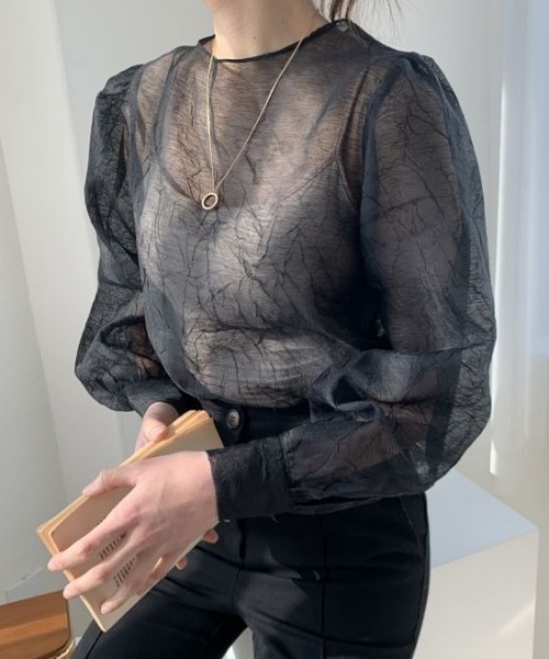 MANGROVE（マングローブ）の「シアーシフォンパフブラウス（シャツ/ブラウス・レディース・ブラック/アイボリー・FREE）」の11枚目の写真