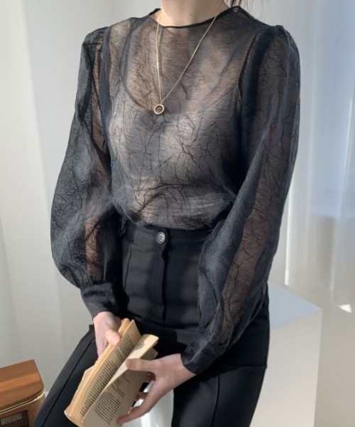 MANGROVE（マングローブ）の「シアーシフォンパフブラウス（シャツ/ブラウス・レディース・ブラック/アイボリー・FREE）」の14枚目の写真