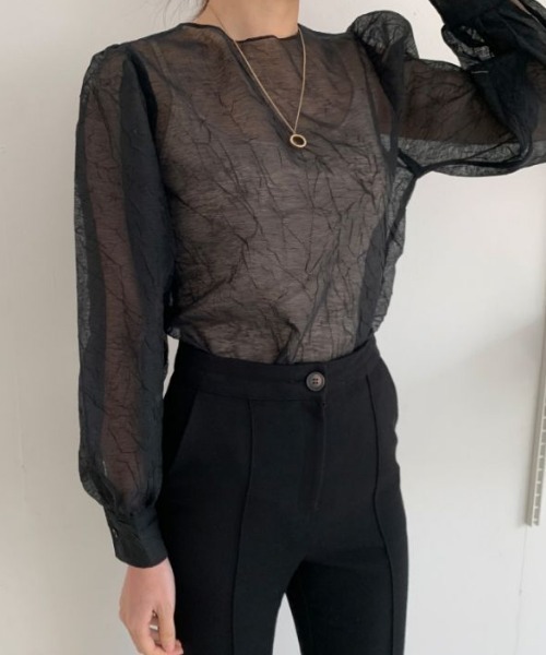 MANGROVE（マングローブ）の「シアーシフォンパフブラウス（シャツ/ブラウス・レディース・ブラック/アイボリー・FREE）」の18枚目の写真