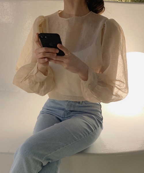 MANGROVE（マングローブ）の「シアーシフォンパフブラウス（シャツ/ブラウス・レディース・ブラック/アイボリー・FREE）」の6枚目の写真