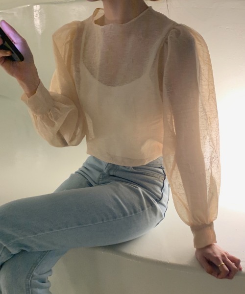 MANGROVE（マングローブ）の「シアーシフォンパフブラウス（シャツ/ブラウス・レディース・ブラック/アイボリー・FREE）」の4枚目の写真