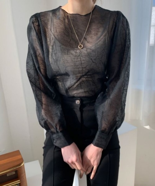 MANGROVE（マングローブ）の「シアーシフォンパフブラウス（シャツ/ブラウス・レディース・ブラック/アイボリー・FREE）」の8枚目の写真