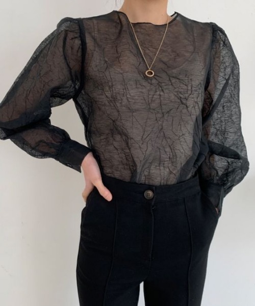 MANGROVE（マングローブ）の「シアーシフォンパフブラウス（シャツ/ブラウス・レディース・ブラック/アイボリー・FREE）」の17枚目の写真