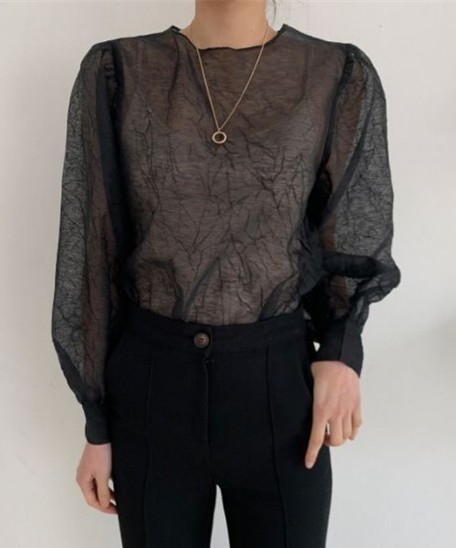 MANGROVE（マングローブ）の「シアーシフォンパフブラウス（シャツ/ブラウス・レディース・ブラック/アイボリー・FREE）」の13枚目の写真