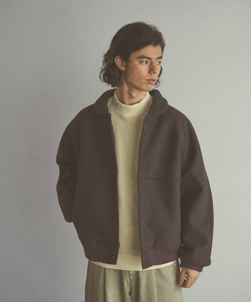 CLANE（クラネ）の「【CLANE HOMME Exclusive/クラネ オム エクスクルーシブ】 Varsity Boa Jacket(バーシティボアジャケット)（ブルゾン・メンズ・ブラック/パープル・1/2）」の8枚目の写真