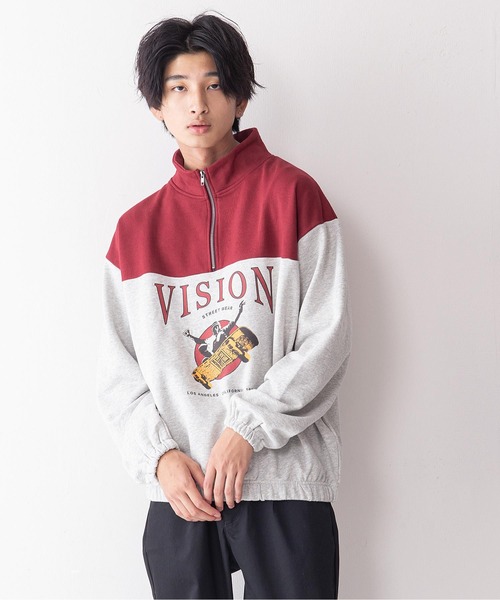VISION STREET WEAR(ヴィジョンストリートウェア)の「【VISION STREET WEAR/ビジョンストリートウェア】スタンドハーフZIPスウェットトレーナー(スウェット・メンズ・チャコールグレー/グリーン/ブルー系その他/ワイン・MEDIUM/LARGE/X-LARGE)」の1枚目の写真