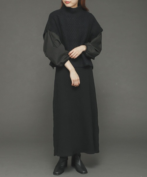 SENSE OF PLACE by URBAN RESEARCH（センスオブプレイスバイアーバンリサーチ）の「ストレッチアルパカケーブルショートベスト（ベスト・レディース・ライトブルー/ブラック/アイボリー・ONE）」の3枚目の写真