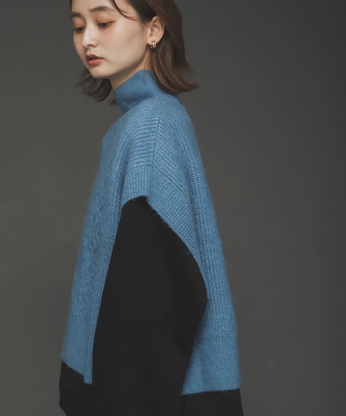 SENSE OF PLACE by URBAN RESEARCH（センスオブプレイスバイアーバンリサーチ）の「ストレッチアルパカケーブルショートベスト（ベスト・レディース・ライトブルー/ブラック/アイボリー・ONE）」の11枚目の写真
