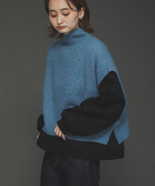 SENSE OF PLACE by URBAN RESEARCH（センスオブプレイスバイアーバンリサーチ）の「ストレッチアルパカケーブルショートベスト（ベスト・レディース・ライトブルー/ブラック/アイボリー・ONE）」の20枚目の写真