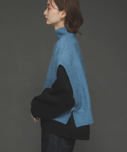 SENSE OF PLACE by URBAN RESEARCH（センスオブプレイスバイアーバンリサーチ）の「ストレッチアルパカケーブルショートベスト（ベスト・レディース・ライトブルー/ブラック/アイボリー・ONE）」の7枚目の写真